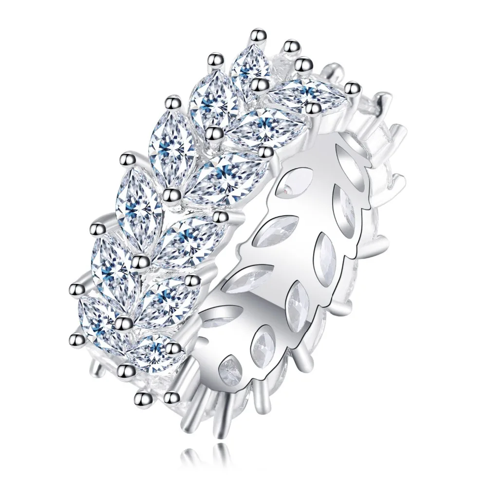 Storslået Blad Hvide Zircon Perler I Sølv, Forgyldt Sølv For Kvinder Solitaire Ringe Størrelse 6 7 8 9 M02-J0071 1