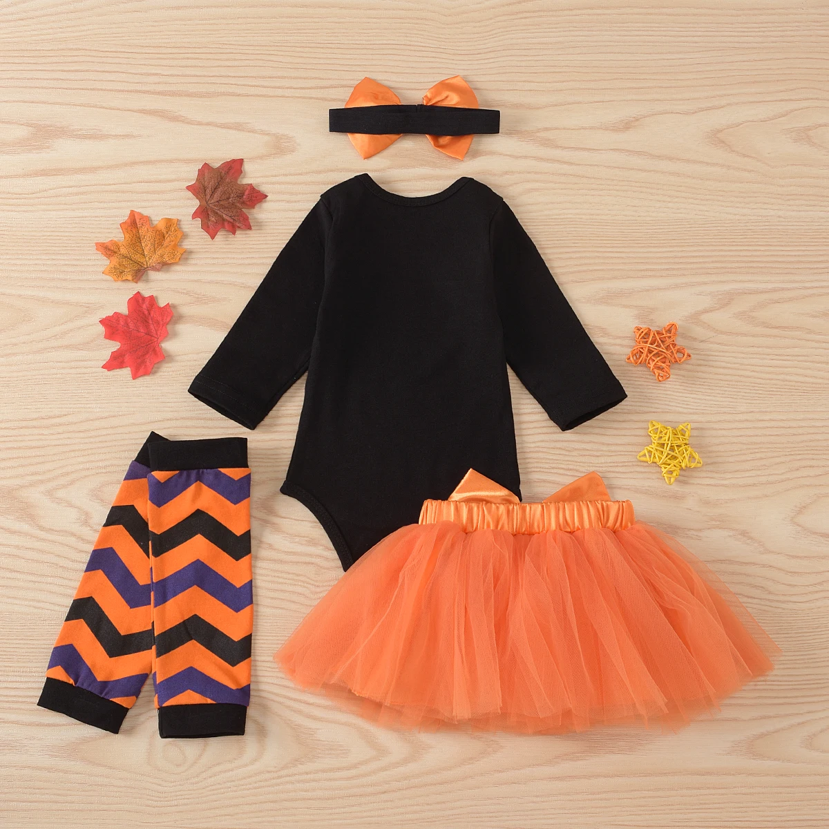 2020 Baby Pige Halloween Outfits Brev Print Sparkedragt+Pailletter Bue +Chiffon Tutu Nederdel+benvarmere+ Pandebånd Tøj Sæt 4stk 1