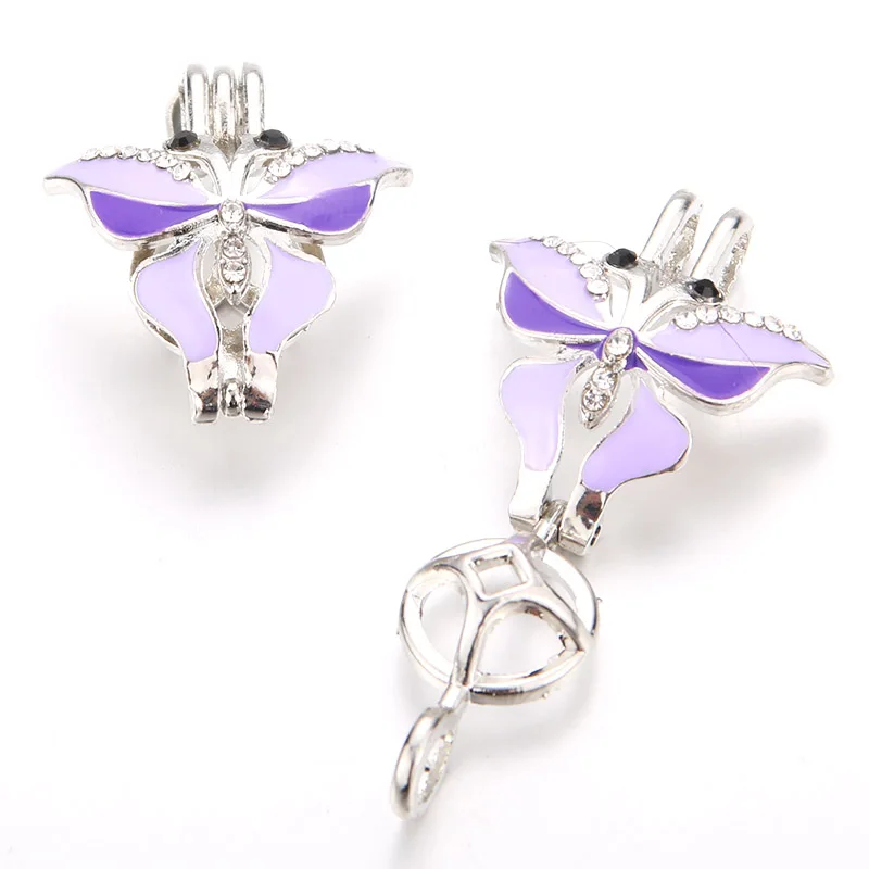5pcs Lilla Butterfly Pearl Bur Medaljon Vedhæng Smykker DIY Perle Bur Aroma Æterisk Olie Diffuser Boks For Oyster Pearl 1