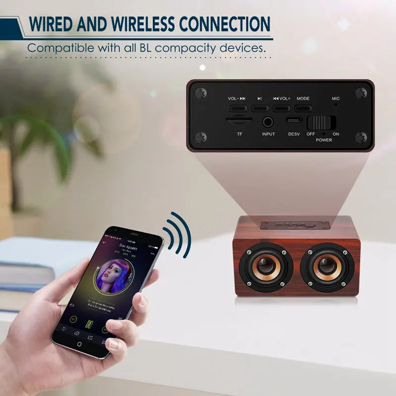 Retro Træ-Bluetooth Højttaler HIFI Trådløse Dual Højttalere 3D-Surround-Højttaler-Hot 1