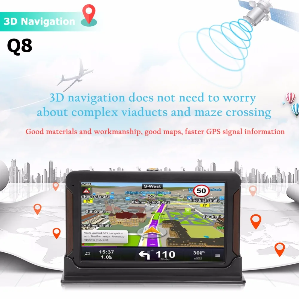 7 tommer HD Bil GPS Navigation FM 128M+8GB Kapacitiv Skærm til Bilen Lastbil GPS-Europa, Rusland, USA AU 2018 Gratis Kort WinCE 6.0 1