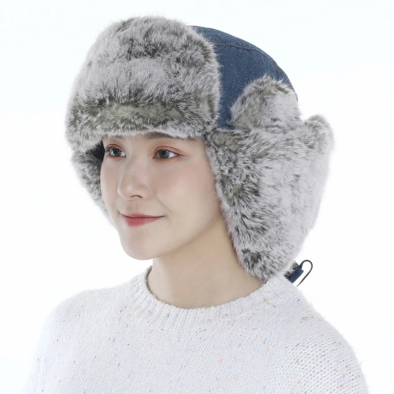 HT3325 Nye Denim russiske Hat, Høj Kvalitet, Varm, Bombefly Hat Mænd Kvinder Vindtæt Vinter Hat med Maske Opbevaring af Trapper Earflap Cap 1