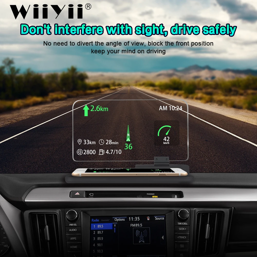 WiiYii H6 HUD Head Up Display Bil Smartphone Projektor Bil GPS-Navigator Hastighedsoverskridelse Warning System Forruden Projektor 1
