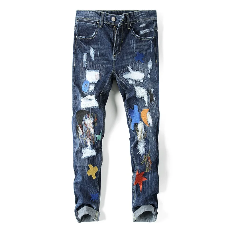 Denim Bukser Foråret Streetwear Blyant Bukser Rippet Vintage Rippet Skinny Jeans Til Mænd 1