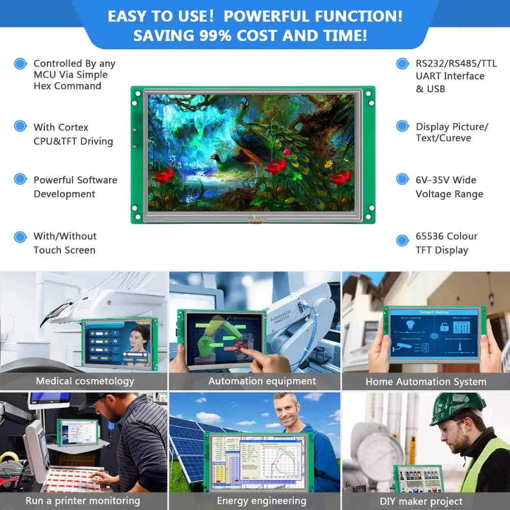 STEN Human Machine Interface Seriel LCD-Panel Modul med Controller Board + Software + Touch Screen for Industriel 1