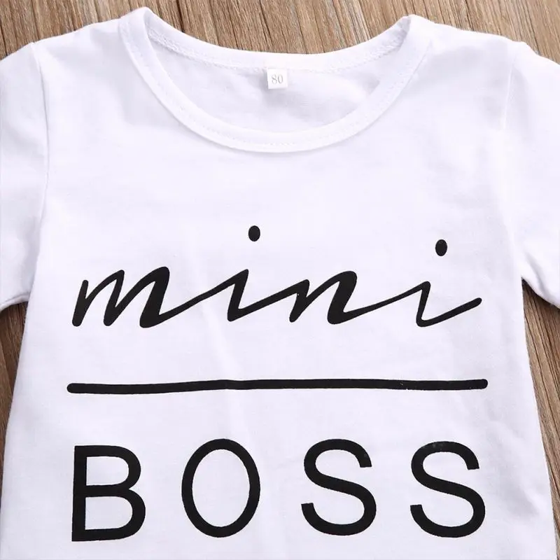 Toddler Kids Pige Tøj Sæt Sommeren Korte Ærmer Mini Boss T-shirt, Toppe + Læder Nederdel Outfit Passer til Barnet 1
