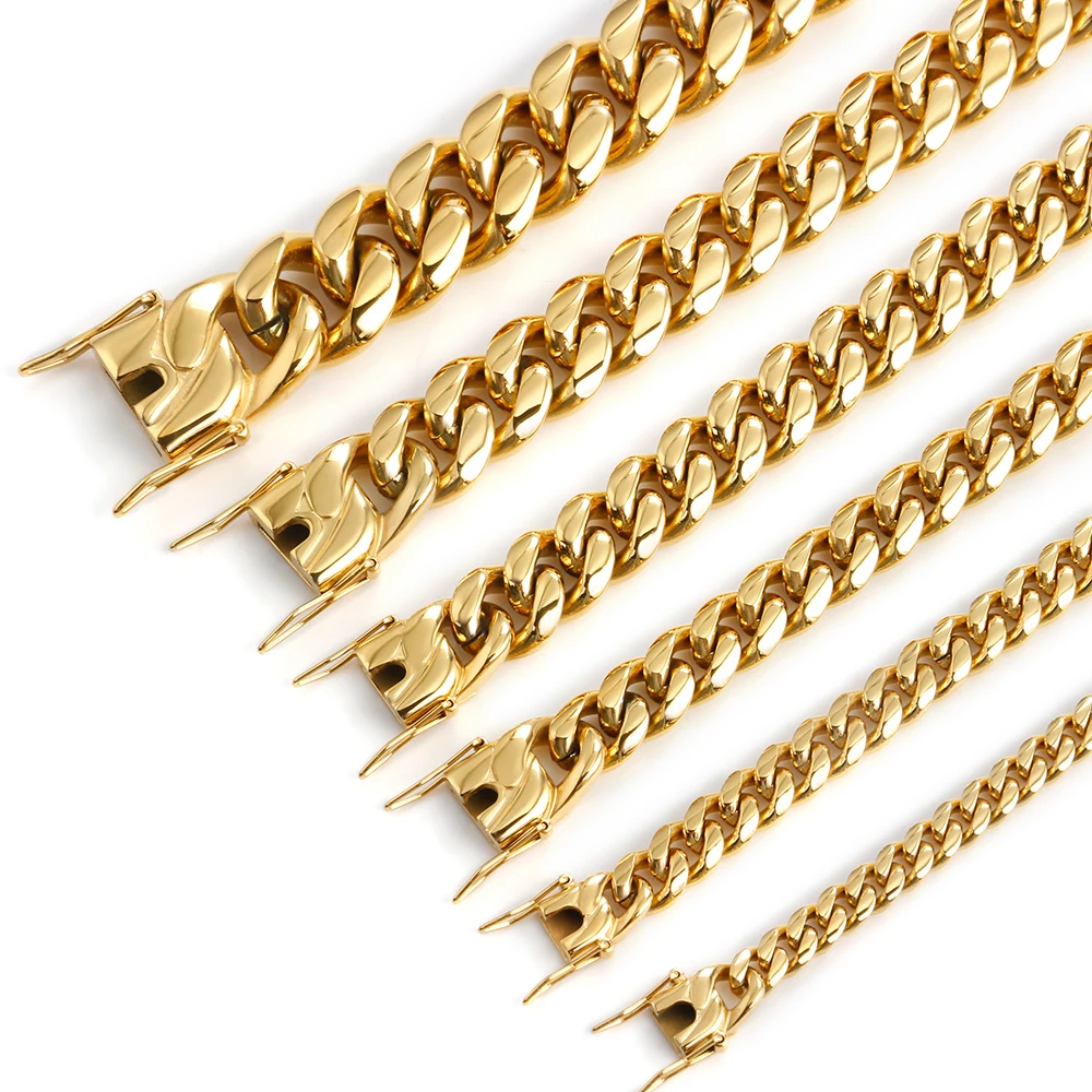 6mm-18mm Hip-Hop Golden Bremse Cubanske Kæde i Rustfrit Stål Halskæde Til Mænd og Kvinder Gyldne Armbånd Mode Smykker 1