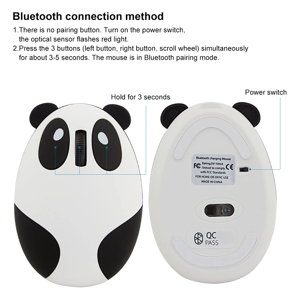 Genopladelige Trådløse Mus Bluetooth Mus 4.0 Søde Tegneserie Lydløs Mus 1200DPI Panda Design Computer Optisk Mause Til Bærbar 1