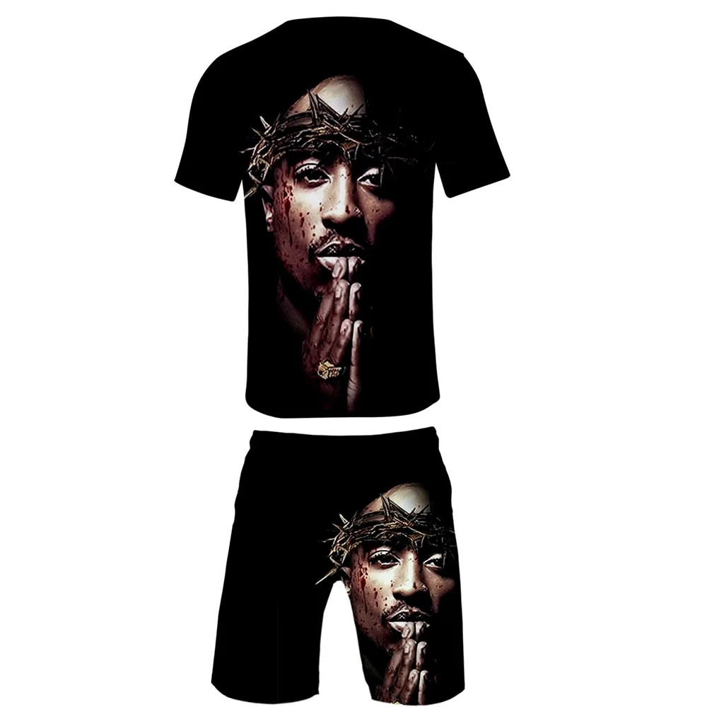 TUPAC To delt Sæt 3D-Print Casual kortærmet Tshirt Shorts Sæt 2020 Hiphop Kpops Runde Krave Beach Shorts 1