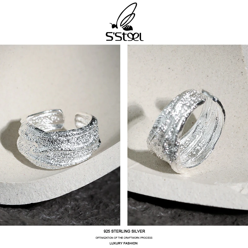 S'STEEL Uregelmæssige Ringe Til Kvinder 925 Sterling Sølv Minimalistisk Design Personlig Justerbar Ring Bague Argent Fine Smykker 1
