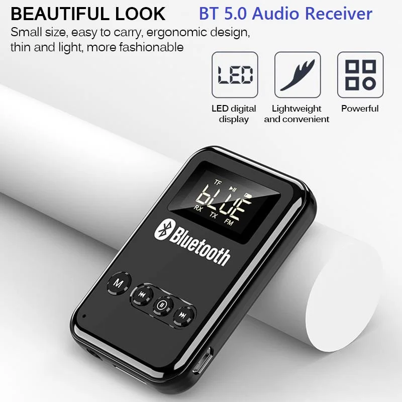 Bluetooth-5.0-Modtager, Sender Trådløse Musik-Adapter Til Bil FM-Senderen Hovedtelefoner Højttalere, LED Skærm, Støtte TF Kort 1