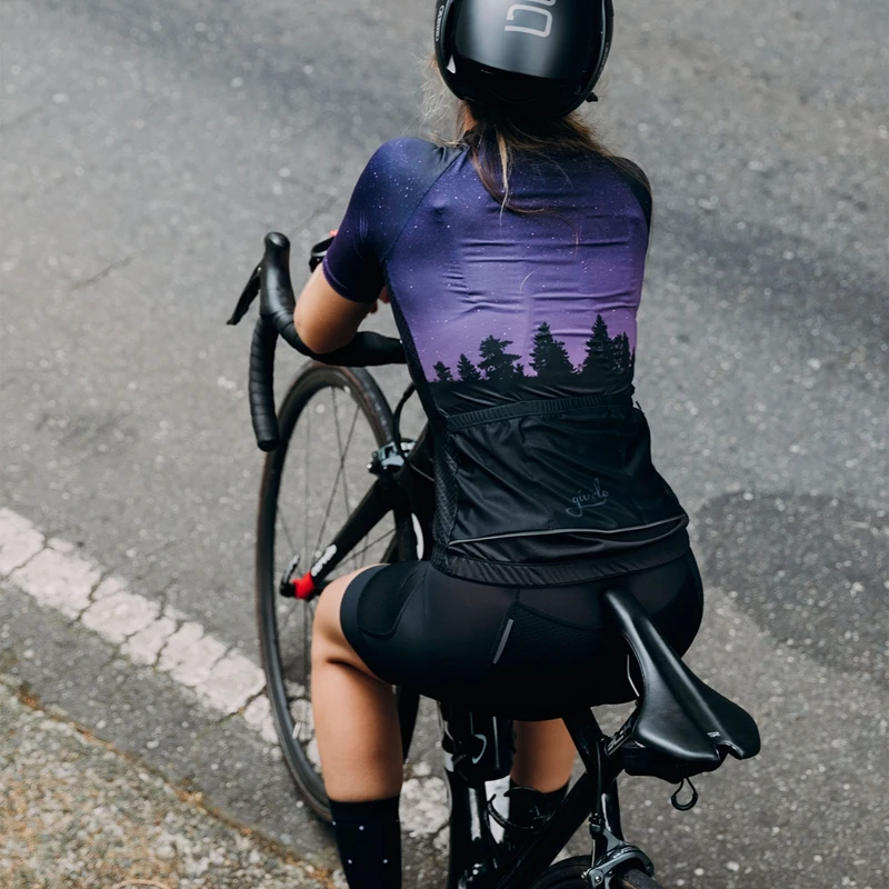 Kvindelige Cykling Jersey Sat Cykel shirt Hagesmække Shorts Kits sommeren hurtig tør Bicycle Kort Ærme tøj Night star map-cyklus passer til 1