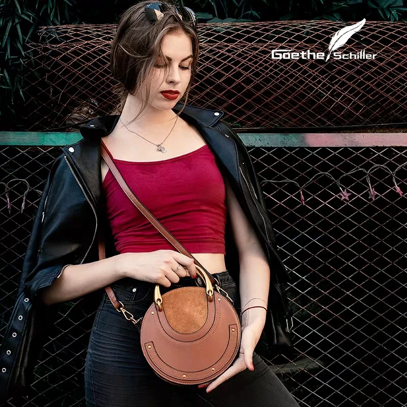 2020 Ny runde slibende PU læder taske retro håndtaske lille rund Dame Taske, skuldertaske Mini Taske Fashionable mobile tegnebog 1