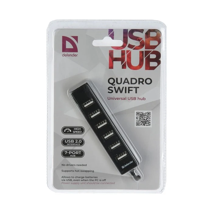 Splitter Defender Quadro Swift USB2.0, 7 porte, kabel-0,6 m, sort 4991476 1