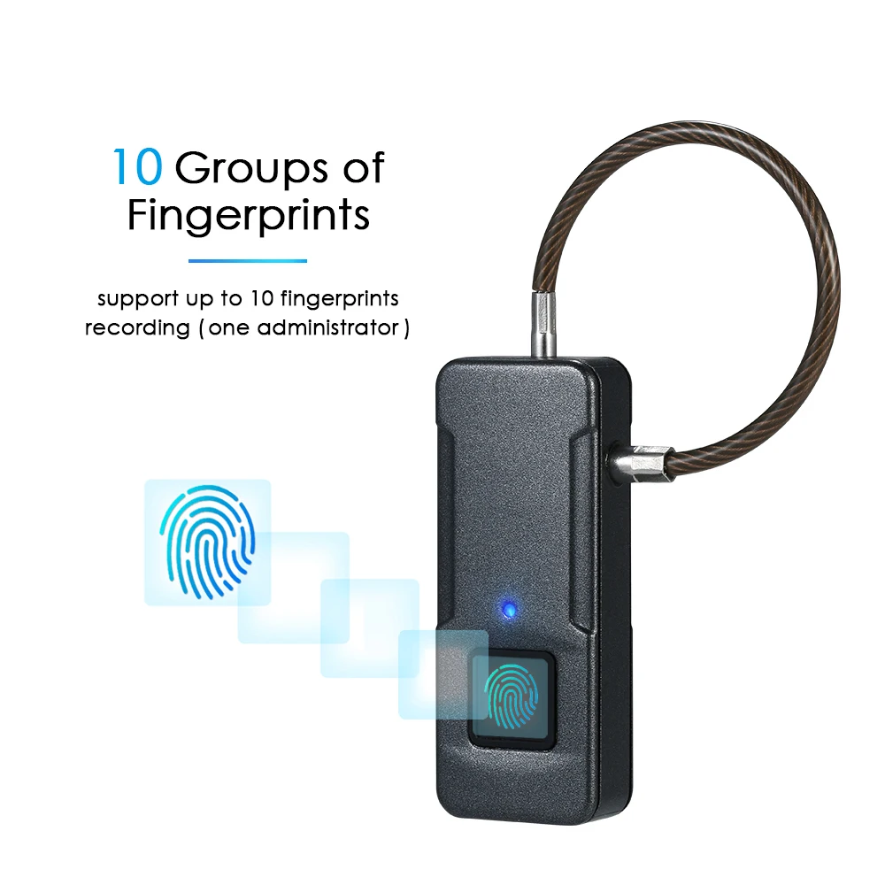 Smart Fingeraftryk Lås USB-Genopladelige Keyless 10 Sæt Fingeraftryk, IP65 Vandtæt, Anti-Tyveri Sikring Hængelås på Døren Bagage 1