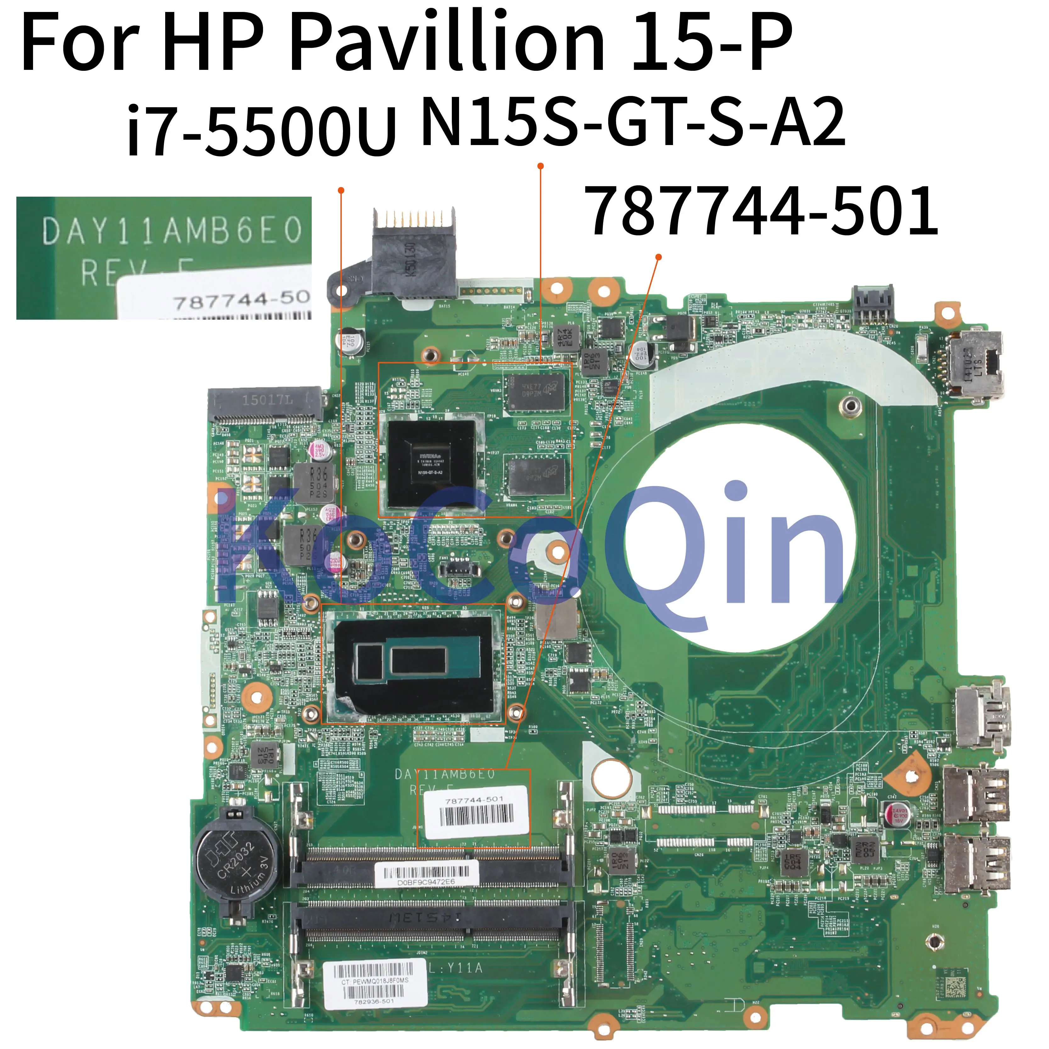 KoCoQin Laptop bundkort Til HP Pavilion 15-S 15.6' I7-5500U Bundkort 787744-001 787744-501 DAY11AMB6E0 SR23W N15S-GT-S-A2 1