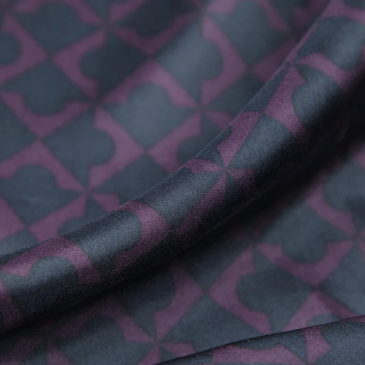 Deep purple geometriske design plaid print ren silke habotai silkestof,SHB041 1