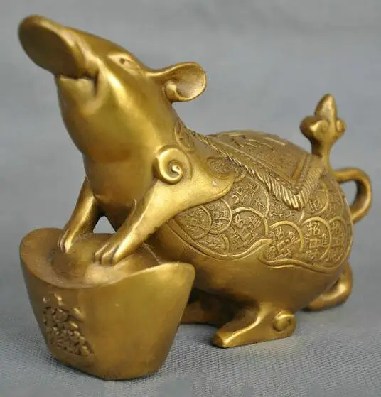 Udsøgte Kinesiske Stjernetegn Dyr Rotte Mus Mønt Yuanbao Penge Bronzestatue 1