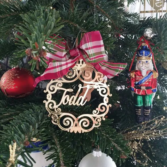 Tilpasset Forskellige Navne Ornament Jul Hængende Spejl Guld Splint Tags Personlig Briks Gave Xmas Udsmykning 1