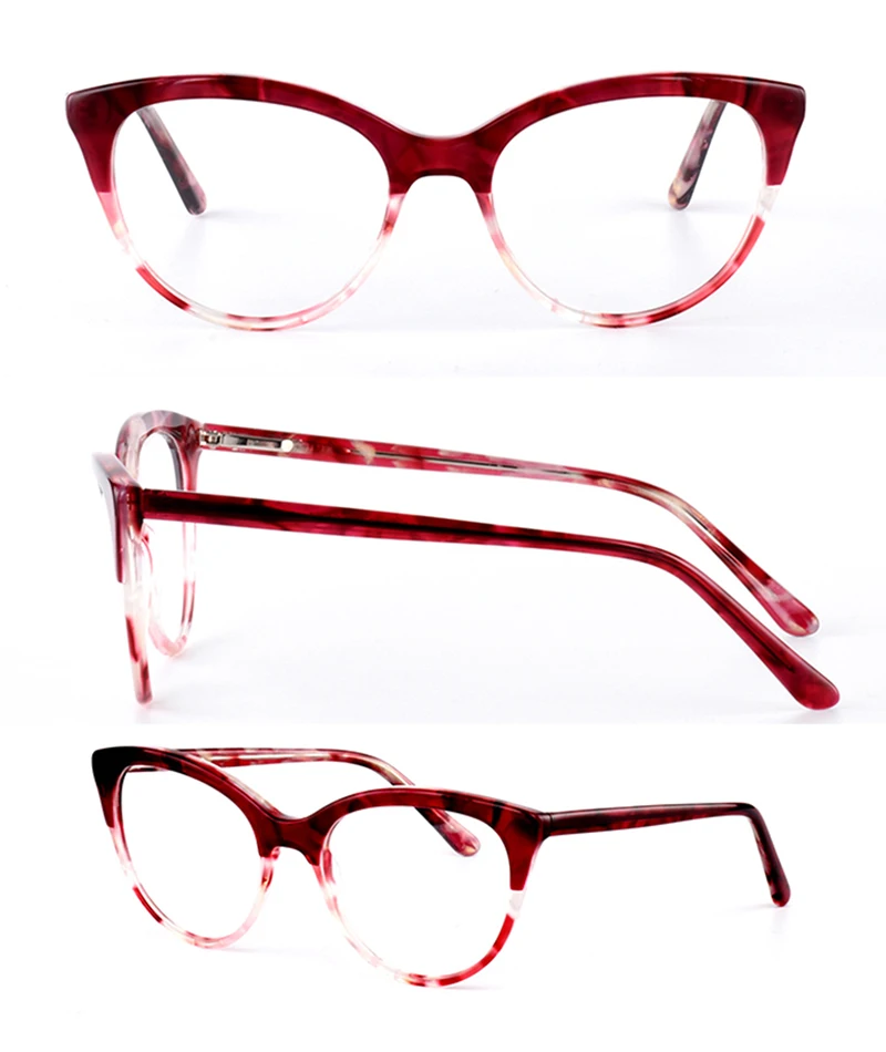 Ny trend acetat cat eye briller rammer kvinder øje slid dobbelt farve optiske briller ramme 1