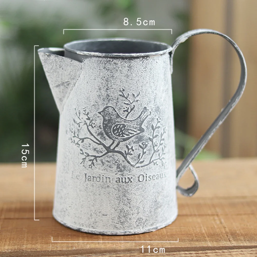 Shabby Fugl Print Øko-Venligt Let At Opbevare Vintage Desktop Gamle Hjem Indretning Vanding Pot Form Håndværk Galvaniseret Jern Vase 1