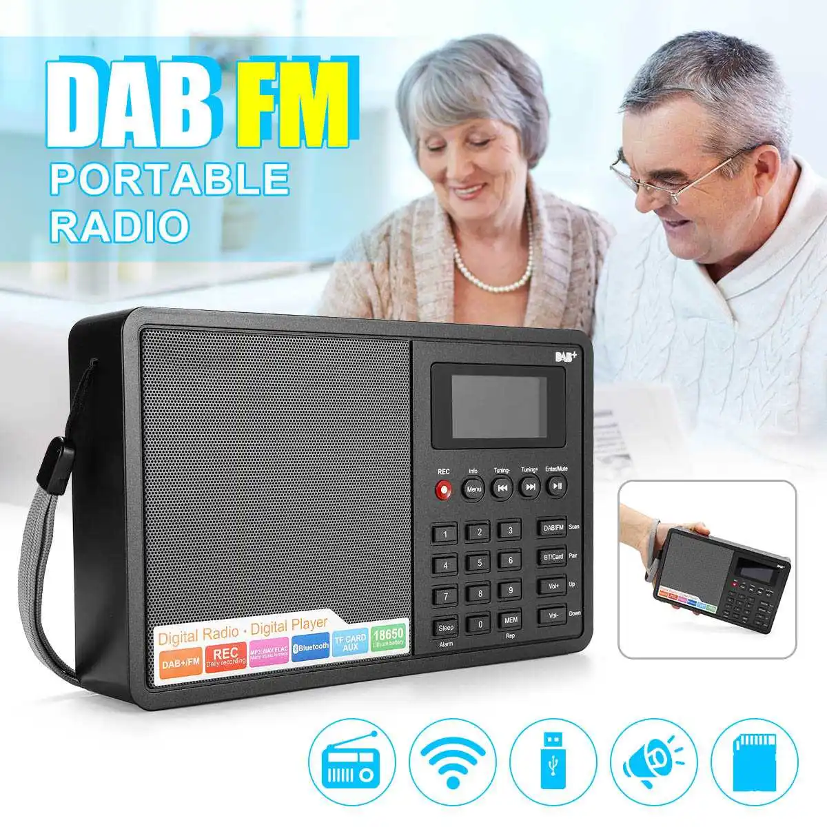 1,8 Tommer Bærbare FM DAB Radio Digital Multi-Band Radio Højttaler Med TFT-Display Stereo MP3-musikafspiller Understøtter RDS 1