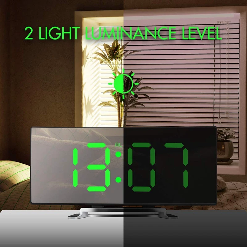Bedste Digitale Vækkeur, 7 Tommer Buede Dæmpbare LED-Tv med Digital Ur til Børn Soveværelset, Grøn Stort Antal Ur, Lightweig 1