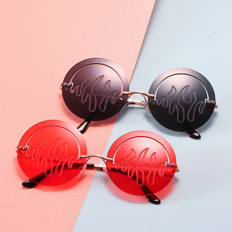 Vintage Flamme Rammeløse Runde Solbriller Kvinder Mode 2020 Spejl solbriller Mænd Cool Uindfattede Briller Ocean Linse Nuancer MM94 1