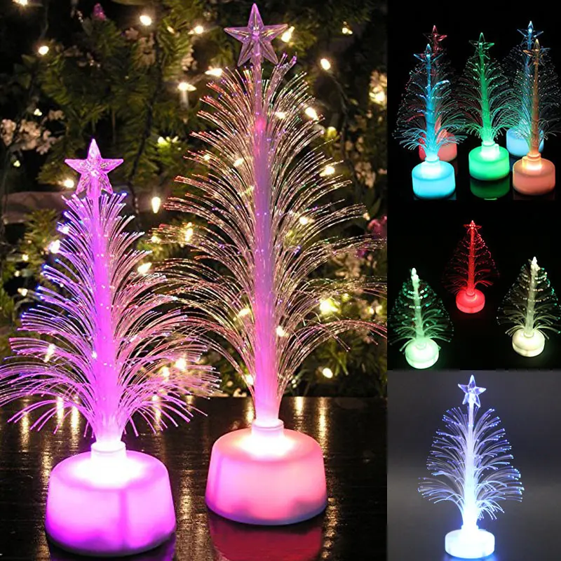 Farvet Fiberoptiske LED-Light-up-Mini juletræ med topstjerne batteridrevne KNUS-Tilbud 1