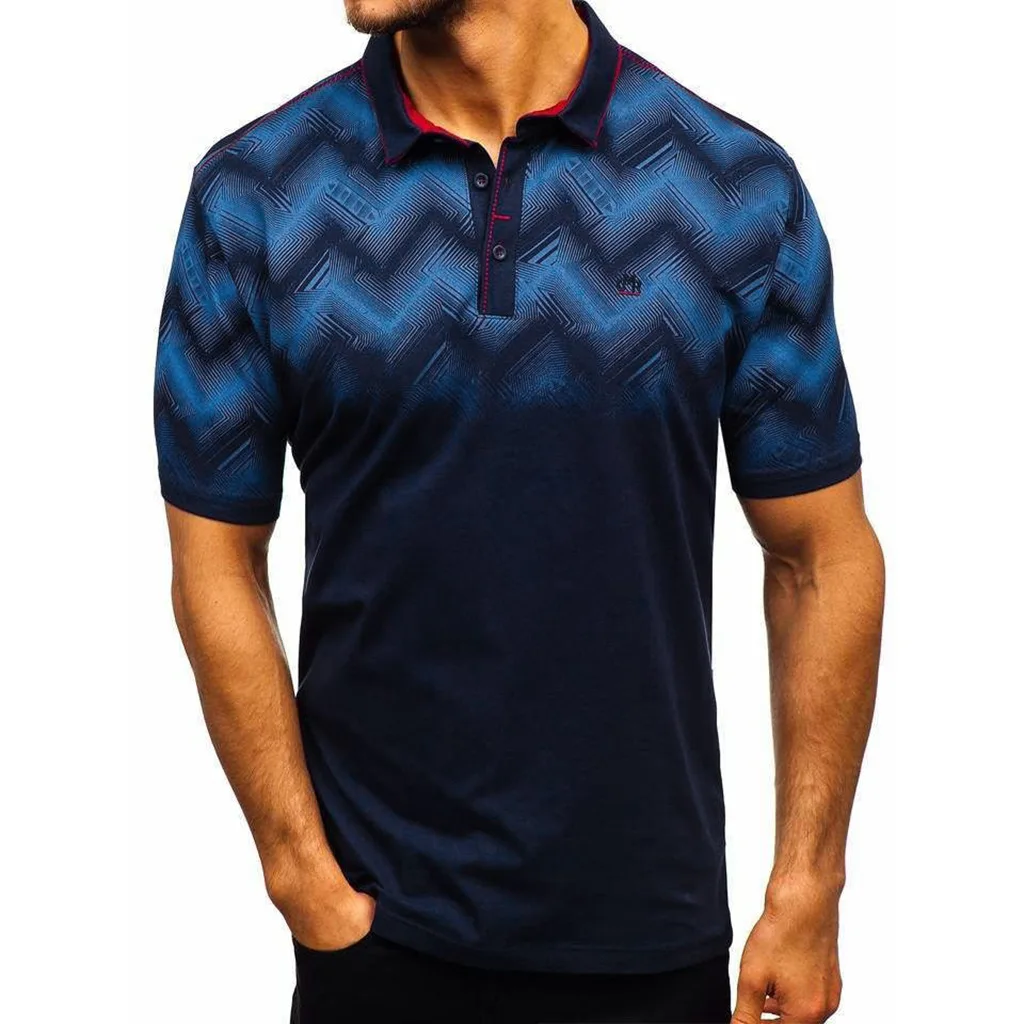 Mænds Afslappet Sports Polo Shirt Europæiske og Amerikanske Stil 3D Gradient Trykt Revers Kort-langærmet Polo Shirt 1