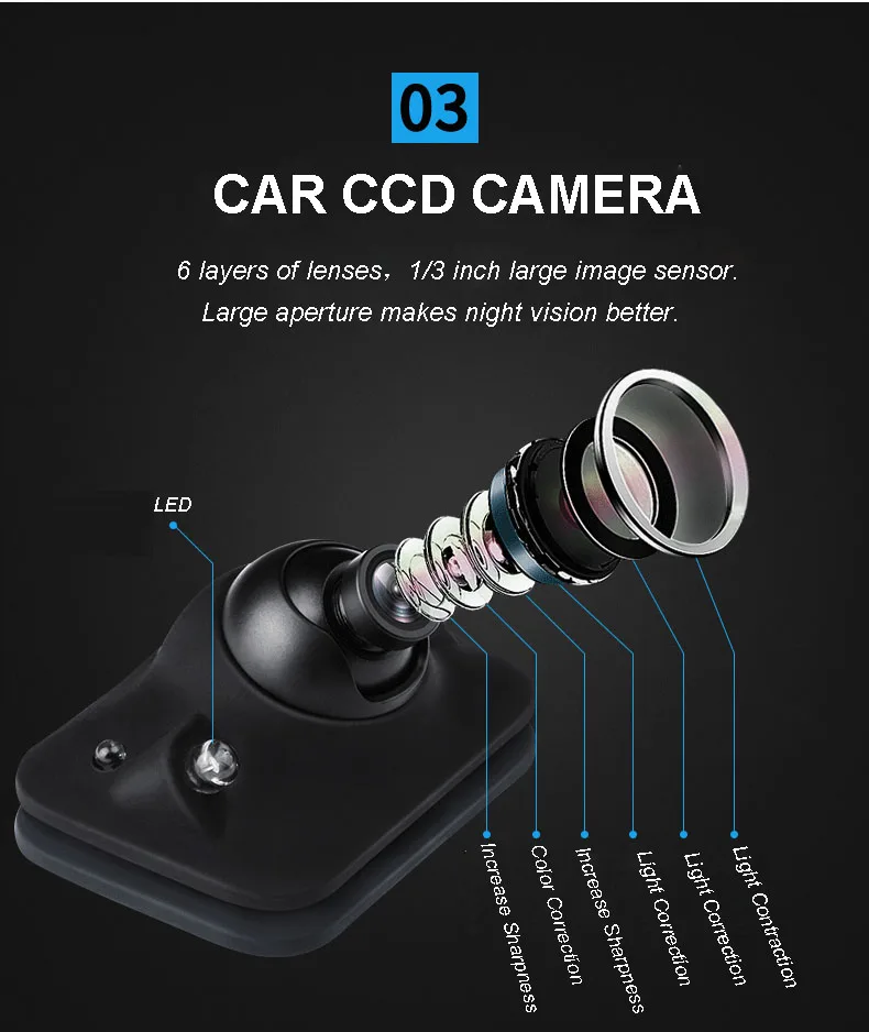 360 View Bil Kamera, 4-Vejs Kameraer Parkering System Til surround Venstre / Højre Side Foran Night Vision Kamera med 7 Tommer HD Bil Skærm 1