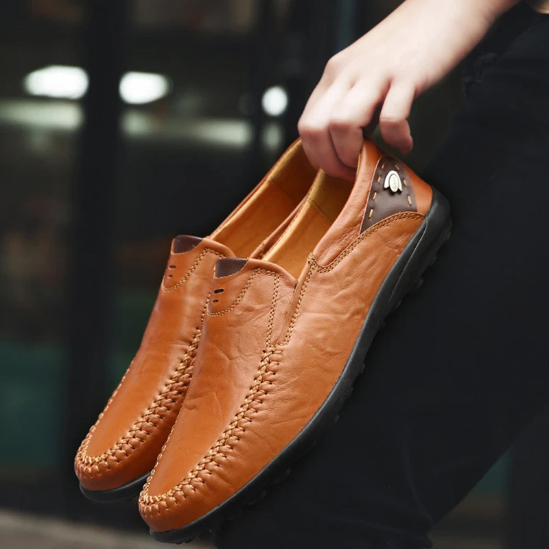 Men Loafers Genuine Leather Cowhide Driving Shoes Big Size 37-47 Comfortable Lazy Shoes Slip-on Men Casual Shoes Flats Moccasin 1