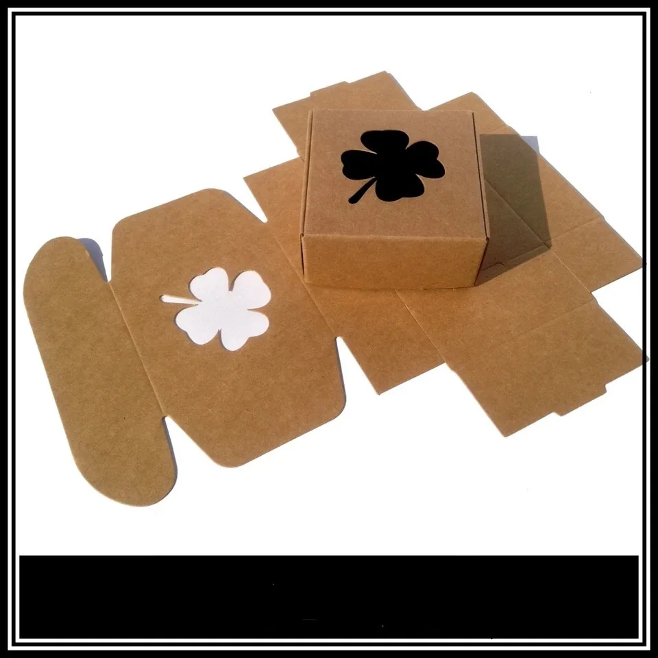 Brun/hvid papkasse vindue til Bryllup Gave Håndlavet Sæbe Emballage Kraftpapir Kasser 7.5*7.5*3cm 1