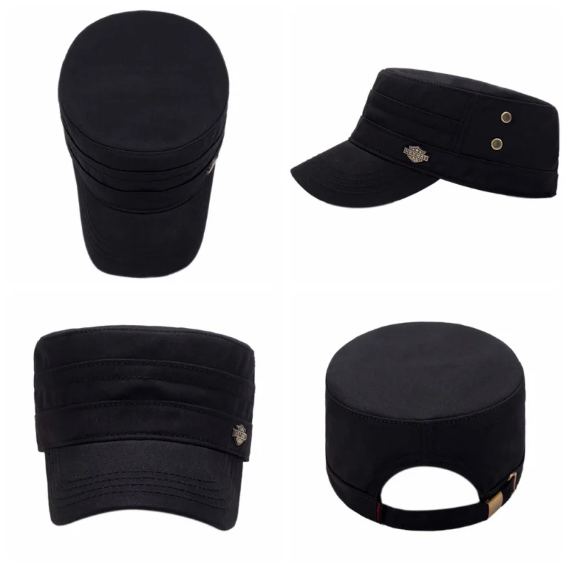 Flad Top Cap Fashion Trendy Justerbar Bærbare Parasol Hat Hat Militære Caps For Mænd 1