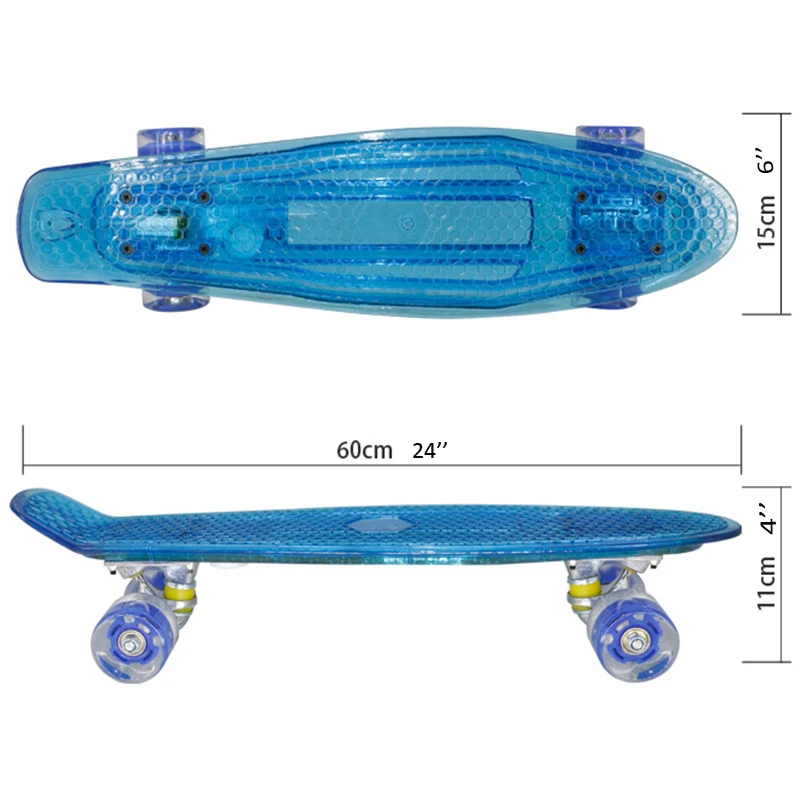 Nye 22 Tommer Gennemsigtig Banana Skate Board med Led-Lys, Flash-Hjulet Høj Kvalitet Street Skateboard Retro Børn Skateboard 1