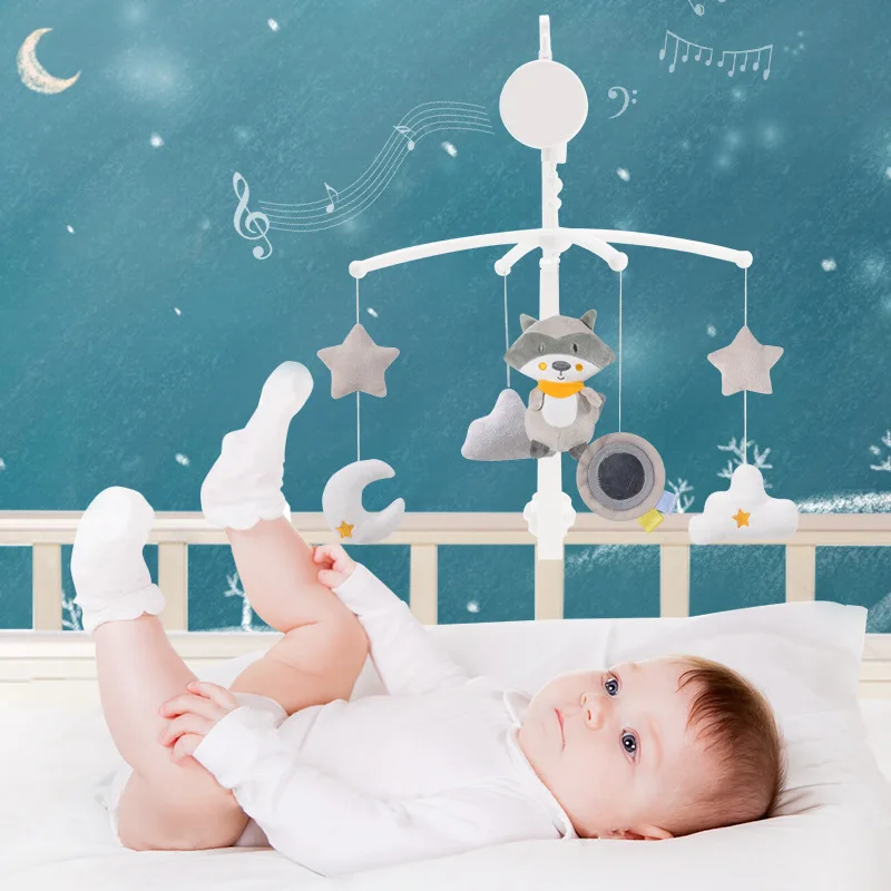 0-12 måneder Baby Rangler Krybbe Nyfødte Barn Rangler Roterende Seng Klokken Musikalsk Boks Baby Mobil Klud Rangler Legetøj 1