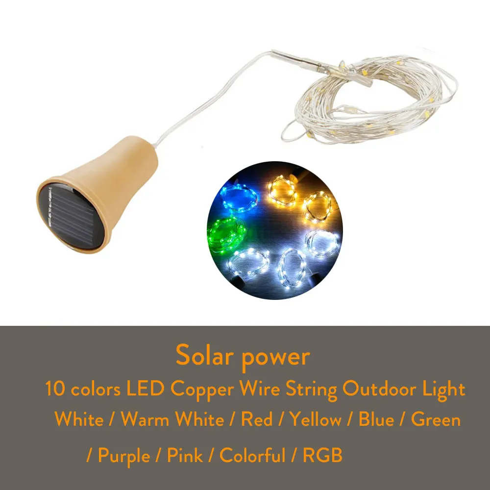 2019 10STK 1M 1,5 M 2M Sol Cork LED String Lys kobbertråd String Ferie kulørte Lamper Til julefrokost Bryllup Indretning 1