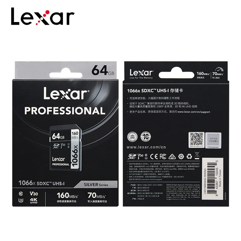 Lexar Professionel SD-Kort 1066x Originale Hukommelseskort på Op til 160 mb/s 256GB 128GB 64GB SDXC UHS-I U3 V30 Flash-Kort Til 4K Kamera 1