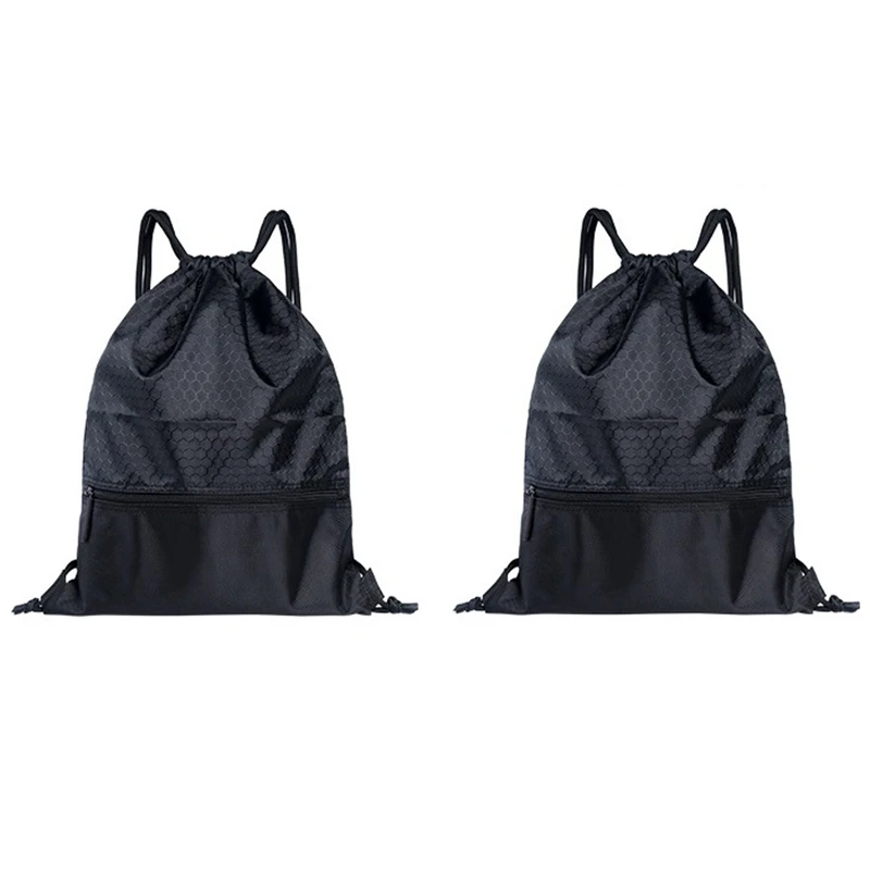 2Pcs Outdoor Ultralight Backpack Football Basketball Drawstring Bags with Zipper Pocket for Teens Men Women Gym Sports 1
