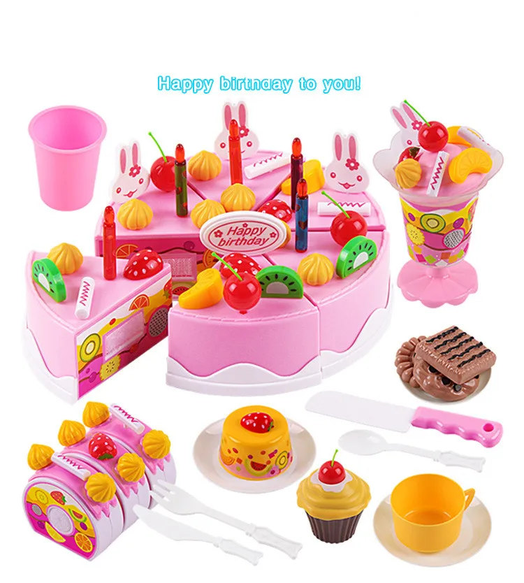 75Pc DIY Foregive Spil Frugt Cutting Fødselsdag Kage Køkken Legetøj Sæt Mad Juguete Toy Pink Blå Gave til Piger, Børn, Børn 1