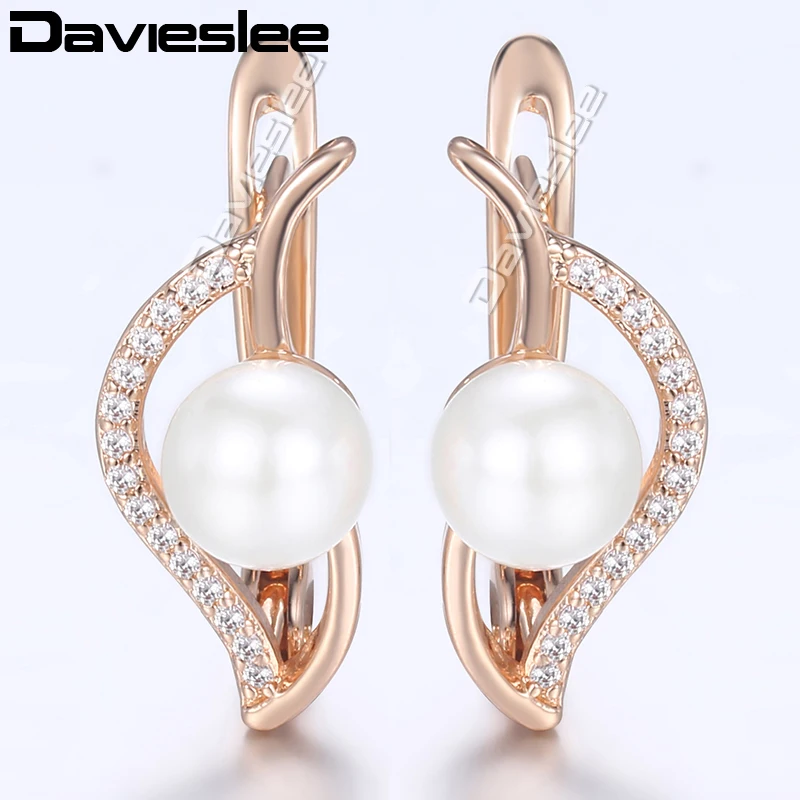 Davieslee 585 Guld, Fyldt Øreringe Til Kvinder Simuleret Pearl Mode Stud Øreringe, Mode Smykker LGE172 1