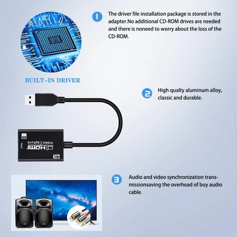 USB3.0 Video Capture-Kort Video Audio Capture-Kort, HDMI 4K Capture Enhed For High Definition Erhvervelse HDMI Video Kamera 1
