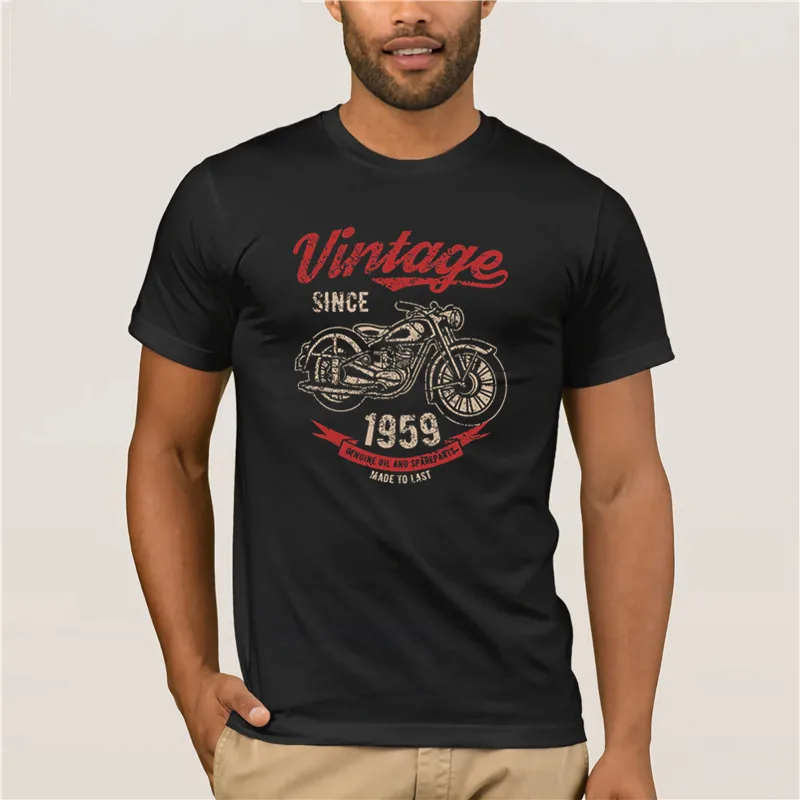 Tshirt mænd Vintage Siden 1959 Fødselsdag, Gave, Motorcykel Cykel Bomuld personlighed T-shirt 1