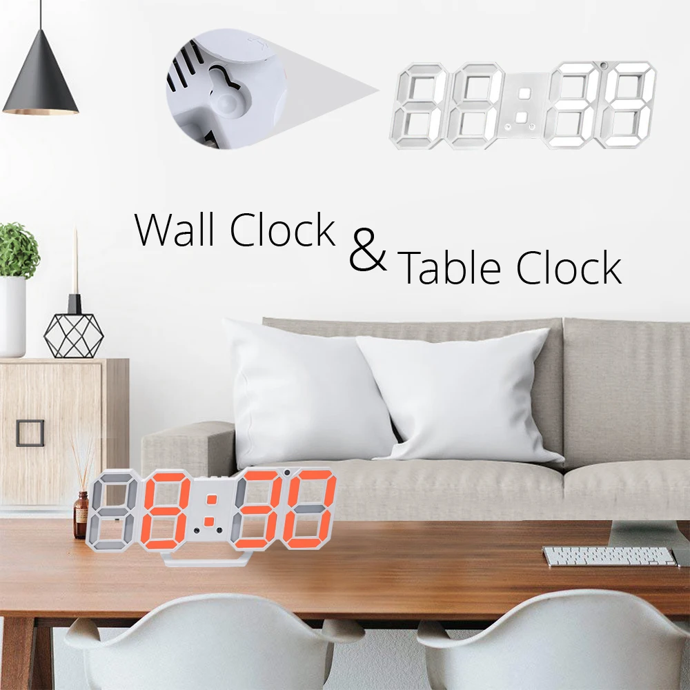 3D LED-vægur Moderne Design, Digitalt Tabel Alarm Nightlight Saat reloj de skrabede Se For Hjem, Stue Dekoration 1