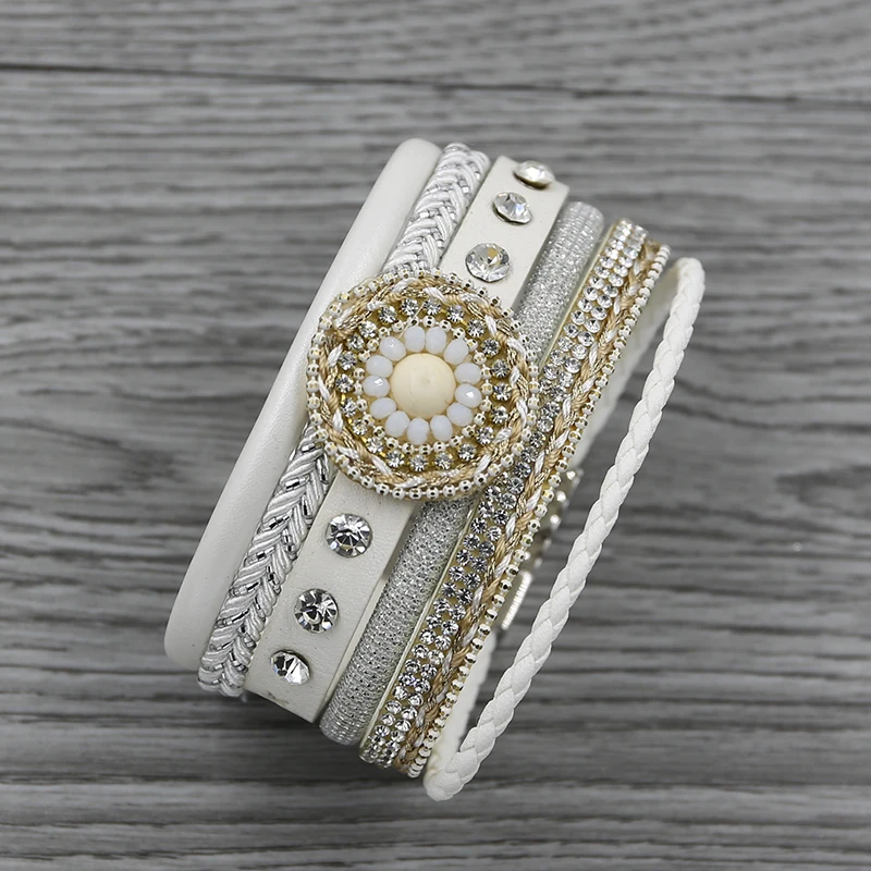 Strathspey Læder Armbånd Til Kvinder 2020 Håndlavet Flettet Armbånd Crystal Beaded bredt armbånd med rhinsten perler smykker 1
