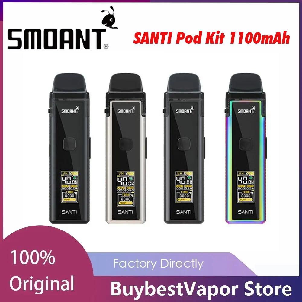 Nye!! Original Smoant SANTI Pod Kit med Indbygget 1100mAh Batteri 3.5 mlml Kapacitet Max 40w w/ Nye Ant Chip Bærbare Vape Kit 1