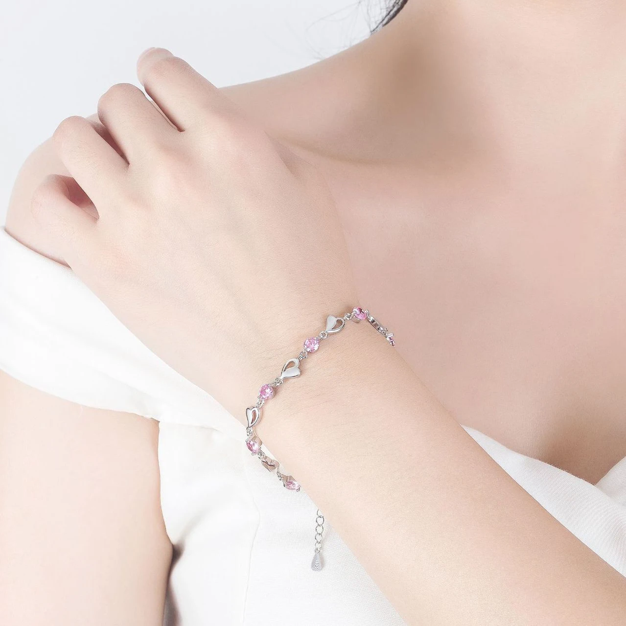 Luksus Trendy Hjertet Zircon 925 Sterling Sølv Bryllup Armbånd Til Kvinder Blå Pink-Designer Lækre Kæde Smykker Gaver 1