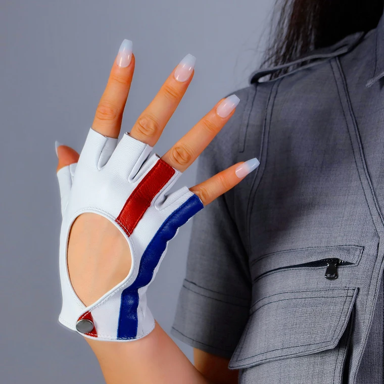 Brand design ægte læder handsker for kvinders Fåreskind Sort Semi-Finger Fingerløse Handsker Vinter 1