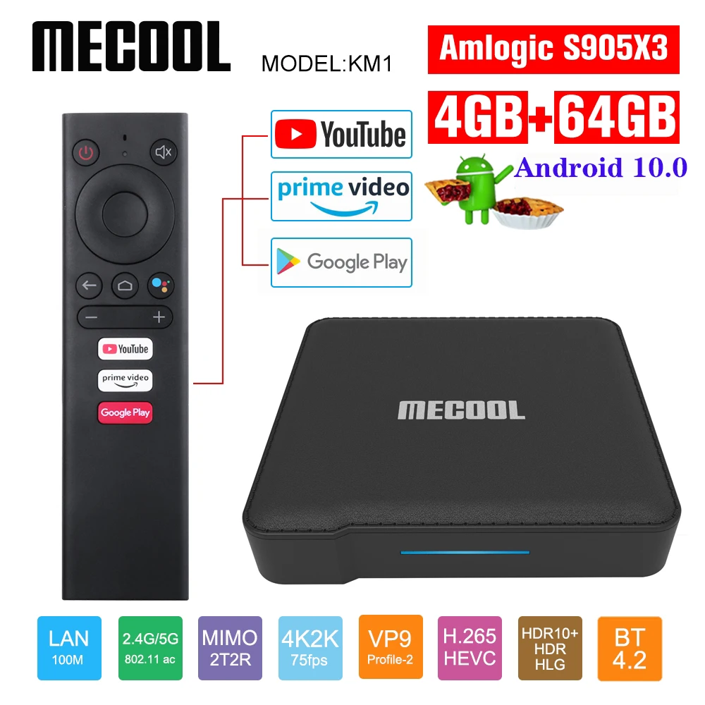 Mecool KM1 Google-Certificerede Android-10.0-TV-Boksen Amlogic S905X3 Smart Androidtv Prime Video 4K 4G 64G Dobbelte Wifi 2T2R Set-Top BOKS 1