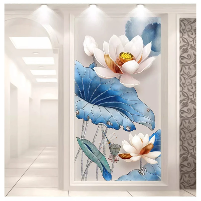 Beibehang Custom mode tapet tre-dimensionelle præget lotus ny Kinesisk blæk maleri veranda baggrund vægmaleri 3d tapet 1